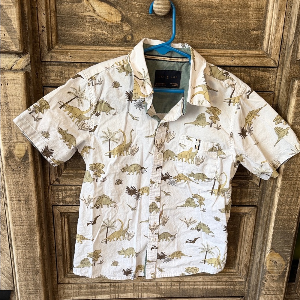 Kids Dinosaur Adventure Shirt - Cream and Green